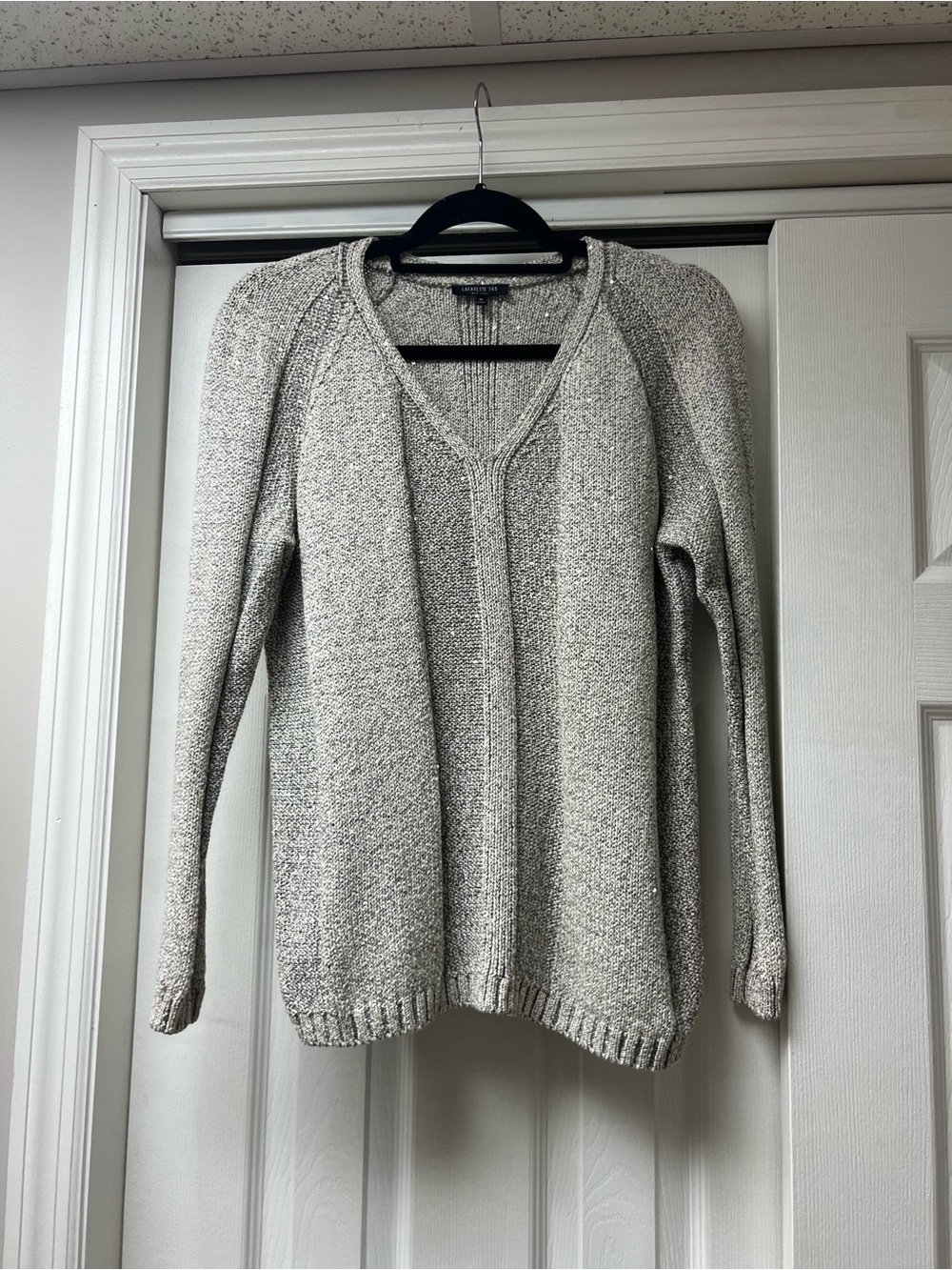 Lafayette 148 New York Light Heather Gray V-Neck Sweater